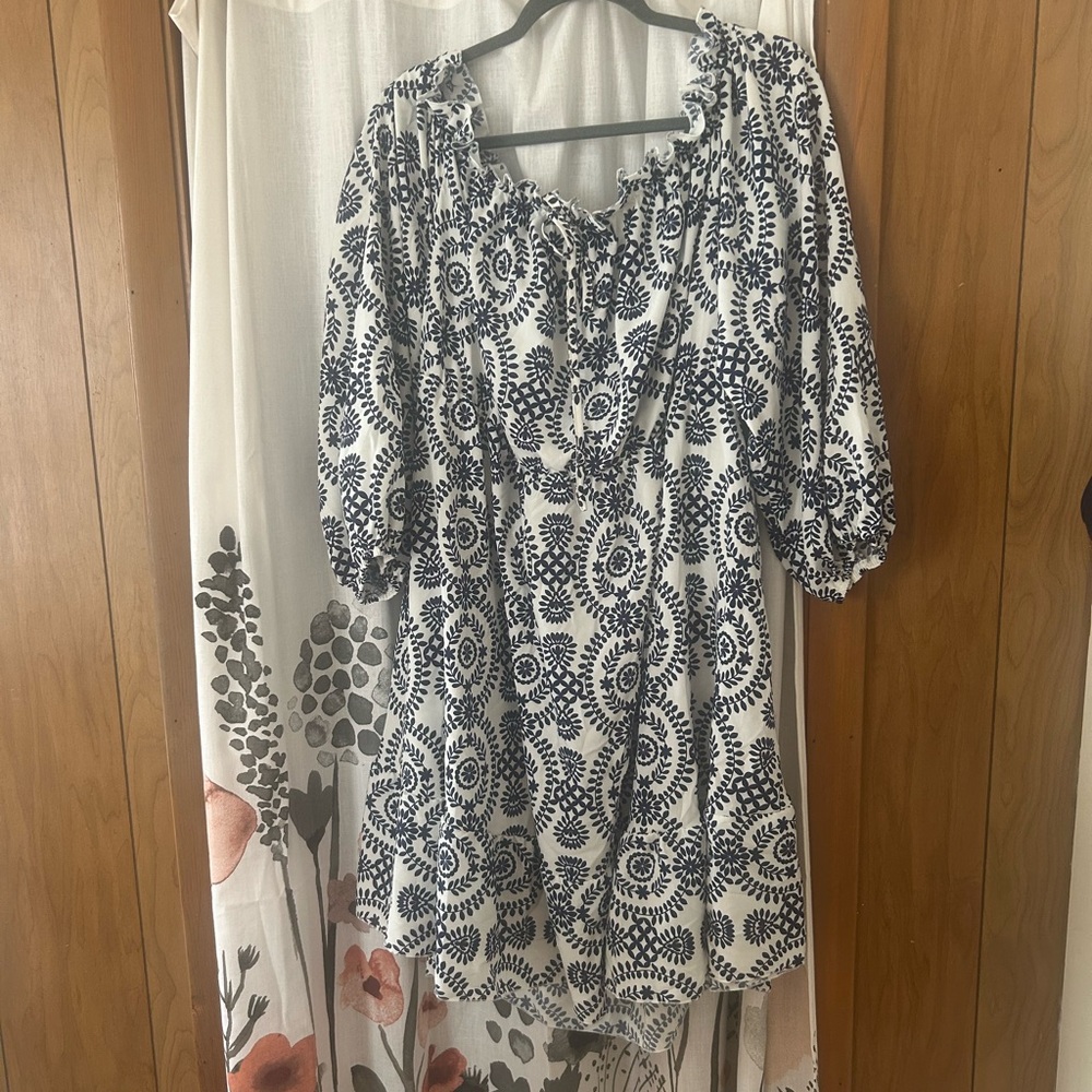 SHEIN Navy and White Floral Blouse